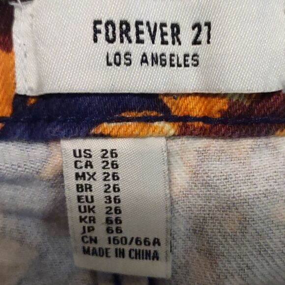 New Forever 21 Women's Size S Blue Yellow Sunflower print‎ cuffed shorts zip - Picture 6 of 9